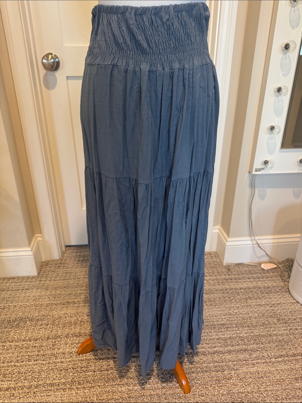 Smocked Waist Blue Maxi Skirt